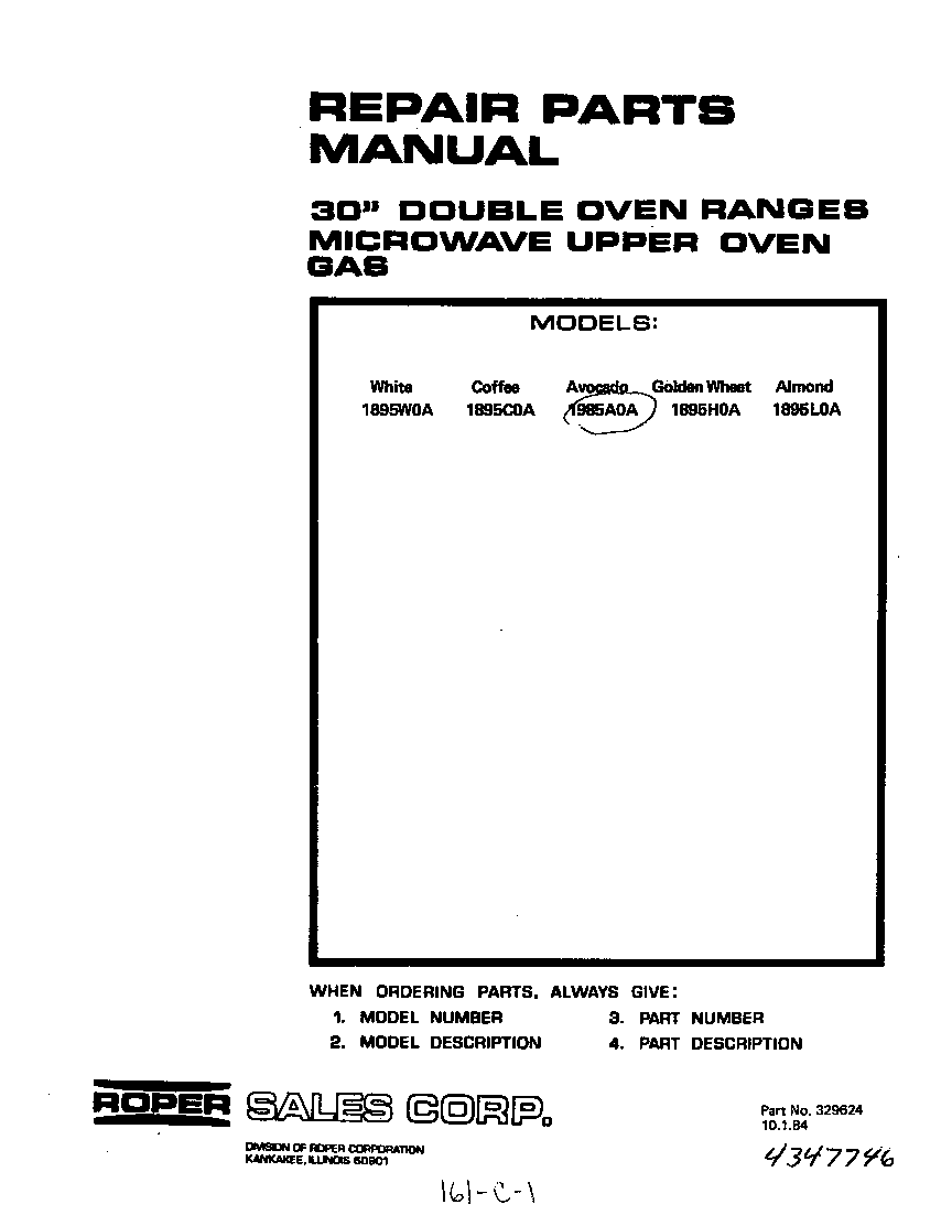 Roper 1895W0A front cover diagram