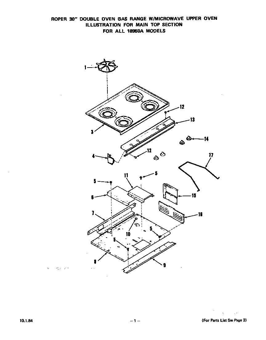 Roper 1895W0A main top diagram