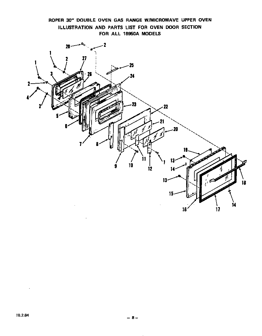 Roper 1895W0A oven door diagram