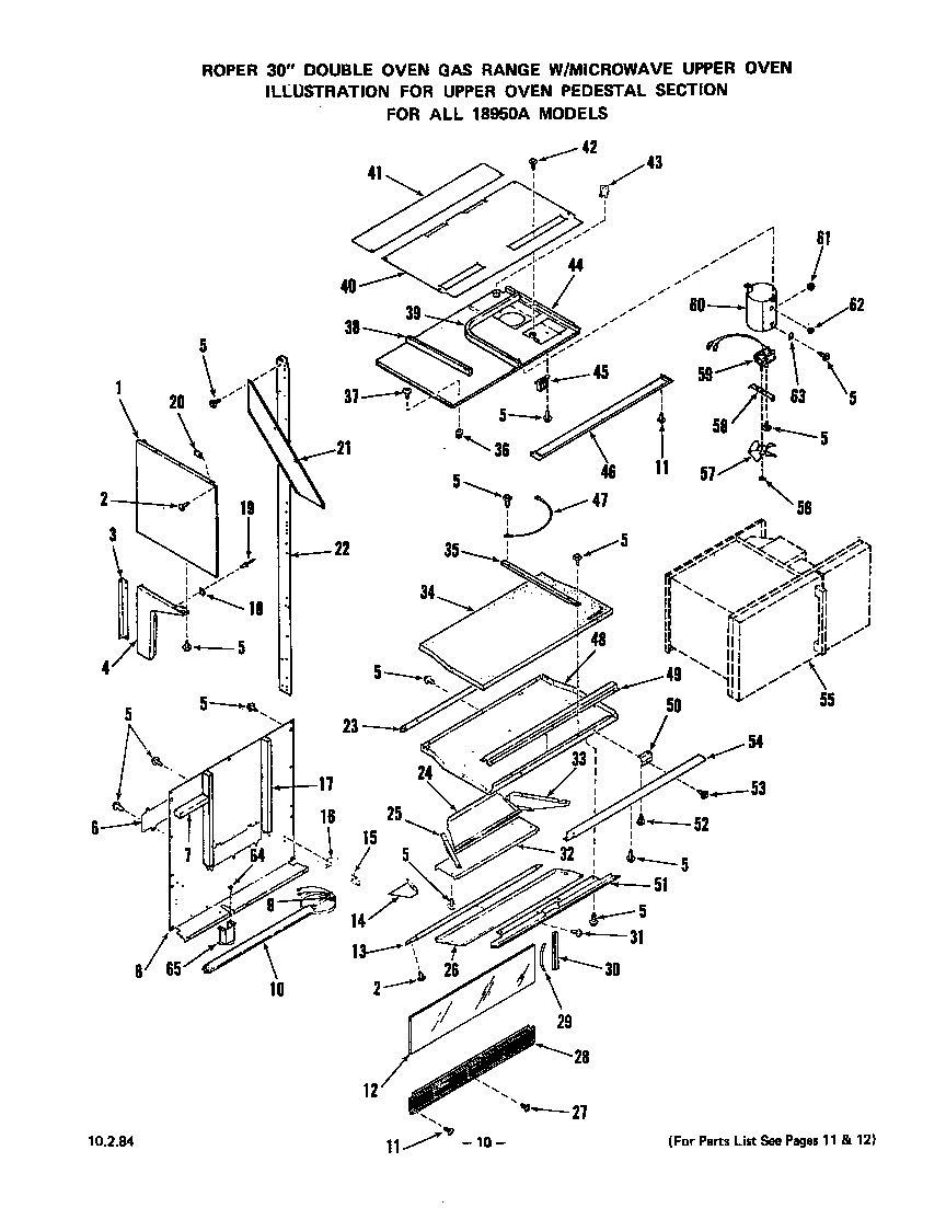 Roper 1895W0A upper oven pedestal diagram