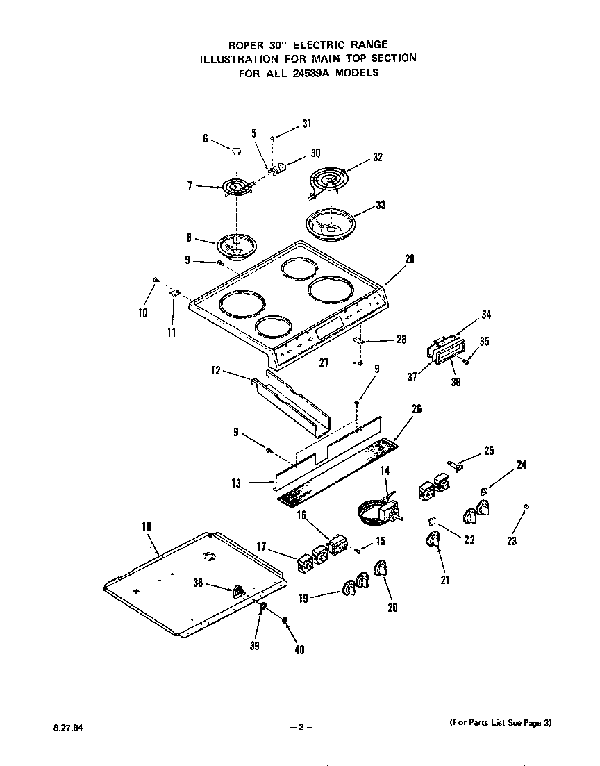 Roper 2453W9A main top diagram