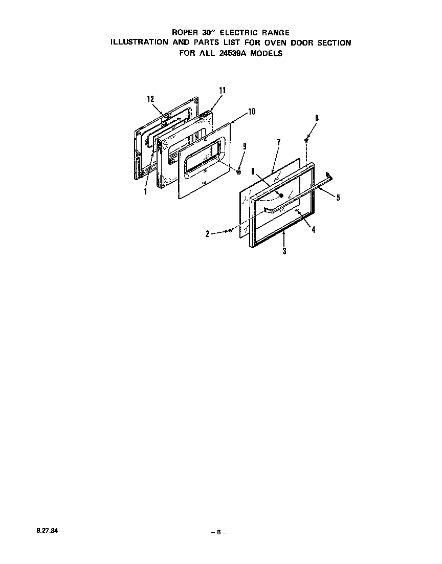 Roper 2453W9A oven door diagram