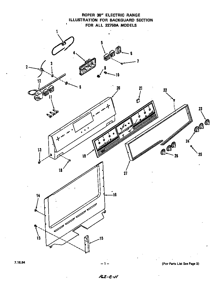Roper 2275*0A backguard diagram