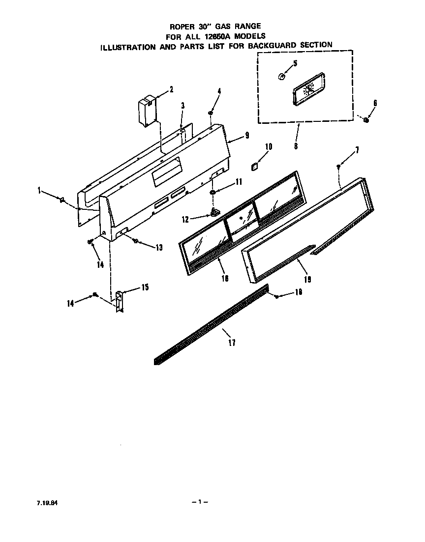 Roper 1265W0A backguard diagram