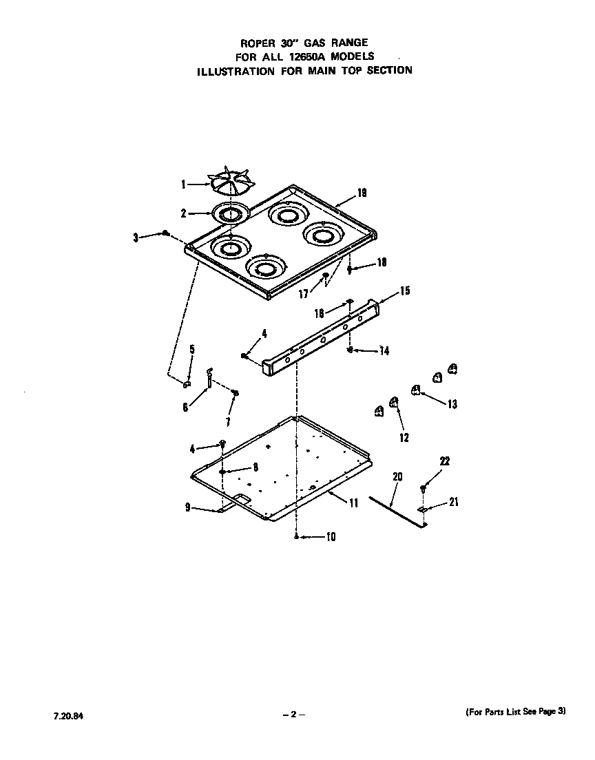 Roper 1265W0A main top diagram