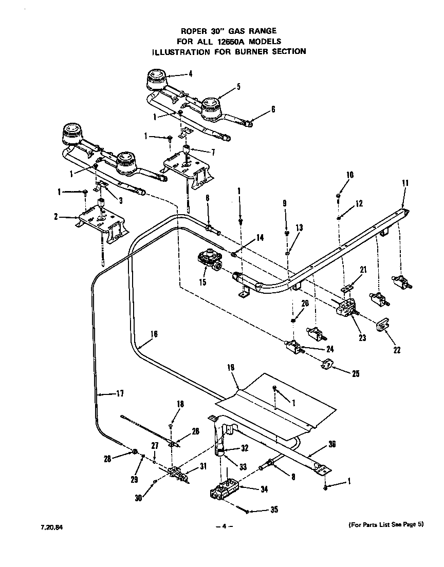 Roper 1265W0A burner diagram