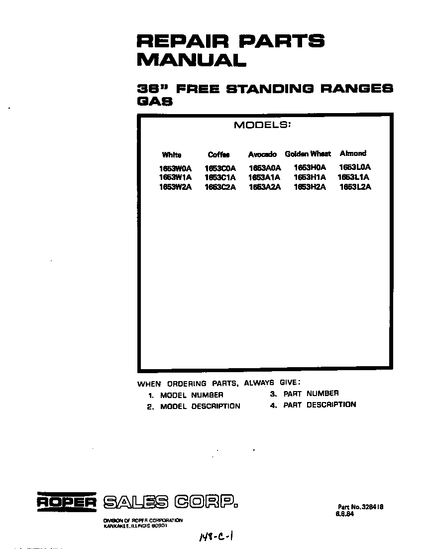 Roper 1653*0A front cover diagram