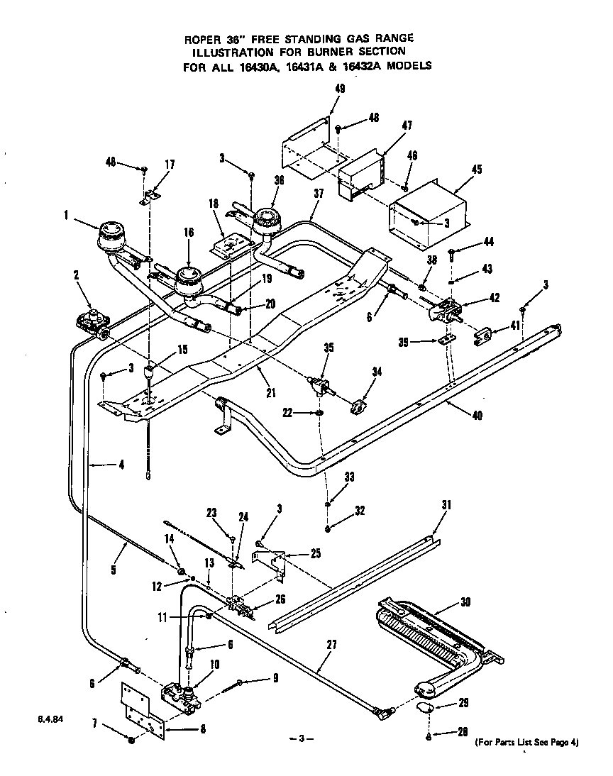 Roper 1643*0A burner diagram