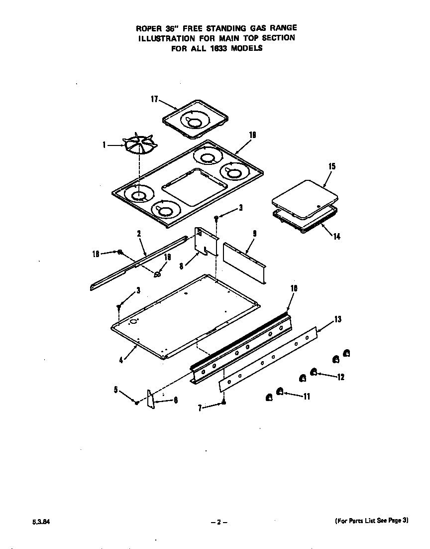 Roper 1633W2A main top diagram