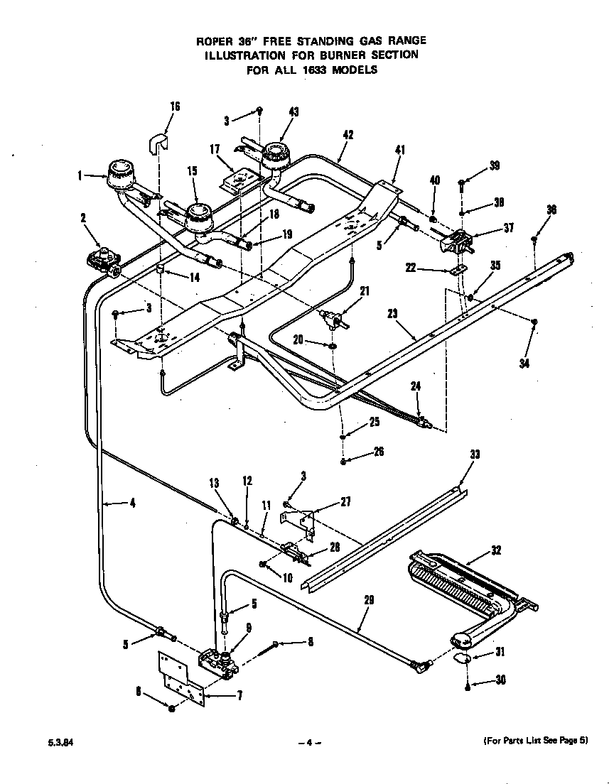 Roper 1633W2A burner diagram