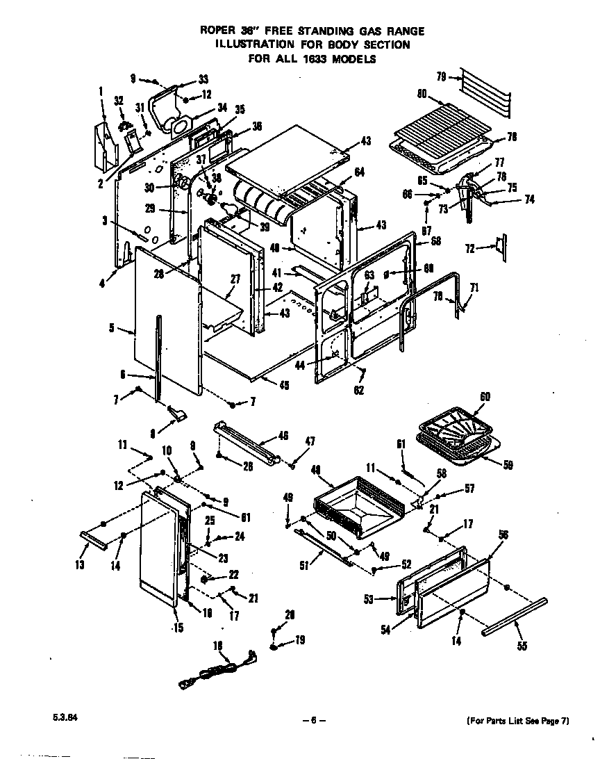 Roper 1633W2A body diagram