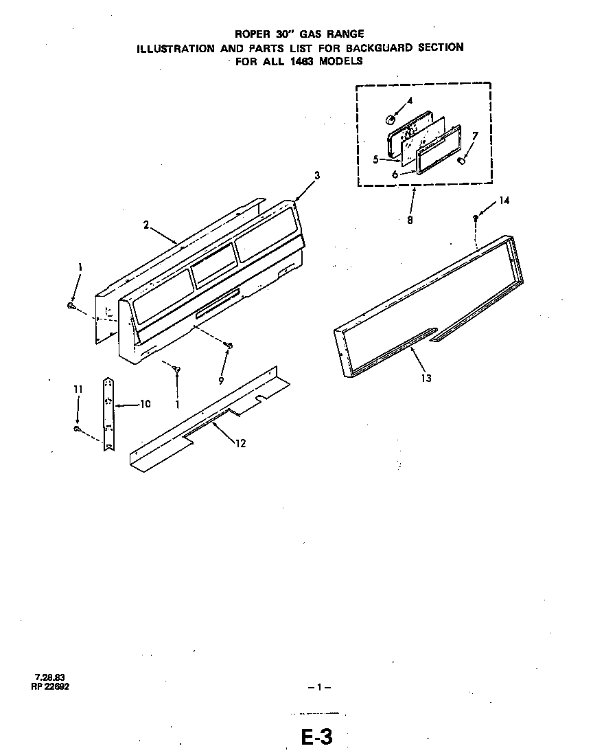 Roper 1463*3A backguard diagram