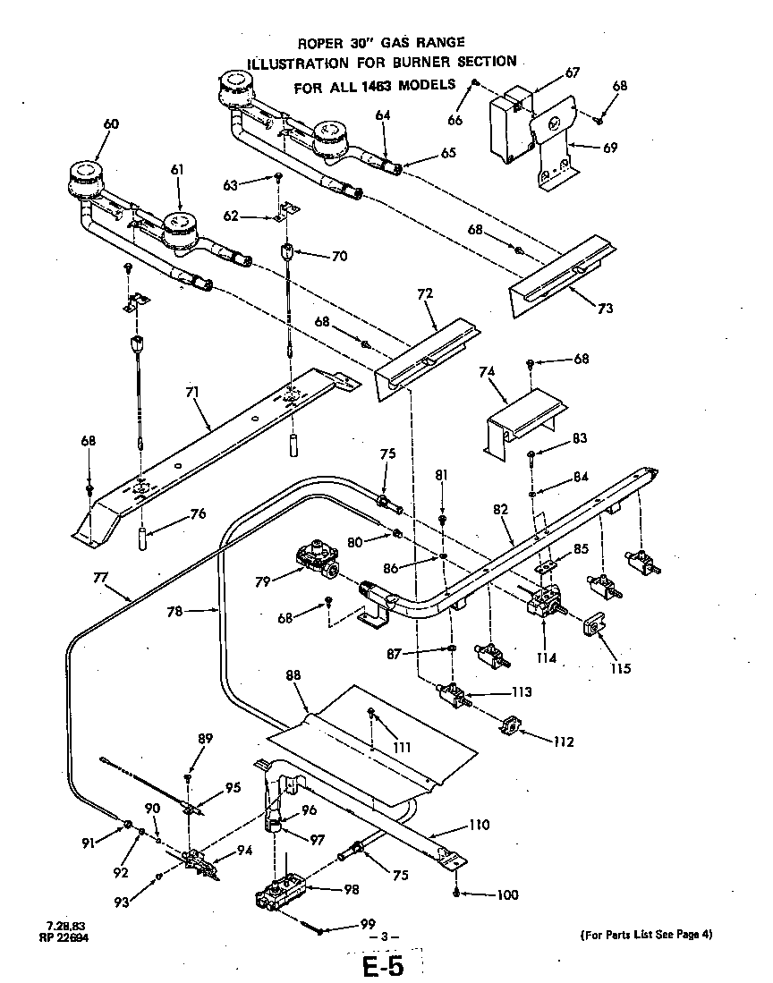 Roper 1463*3A burner diagram