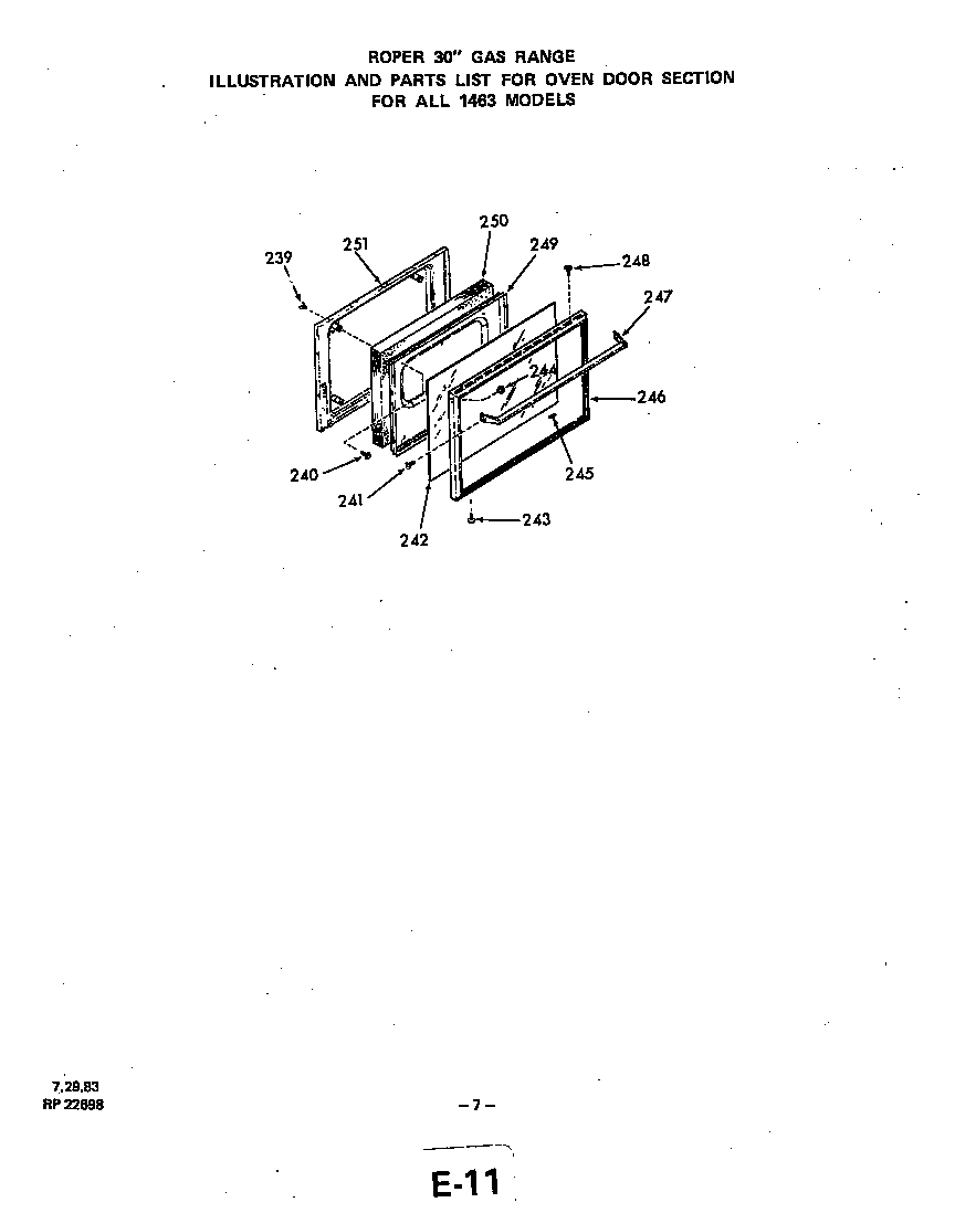 Roper 1463*3A oven door diagram