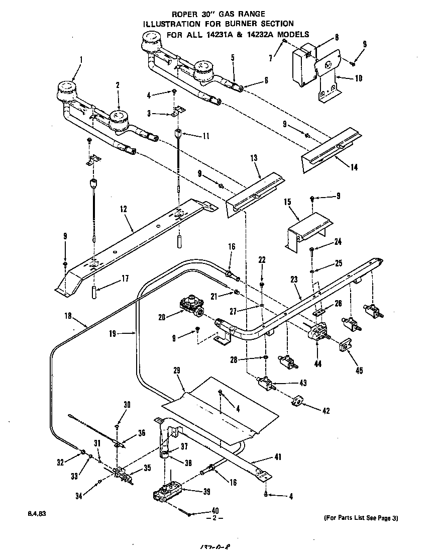Roper 1423W1A burner diagram