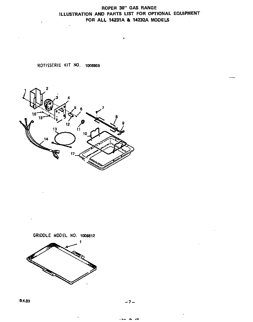 Roper 1423W1A ^rotisserie kit diagram
