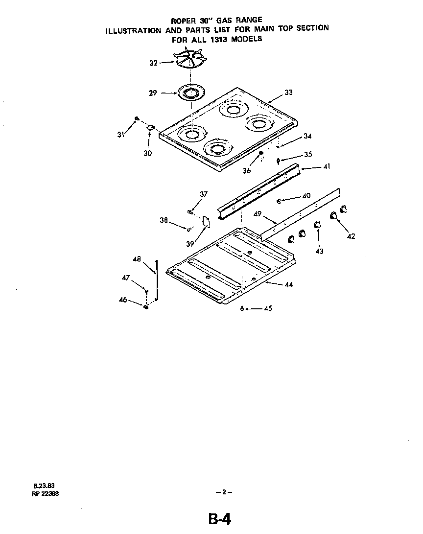 Roper 1313W0A main top diagram