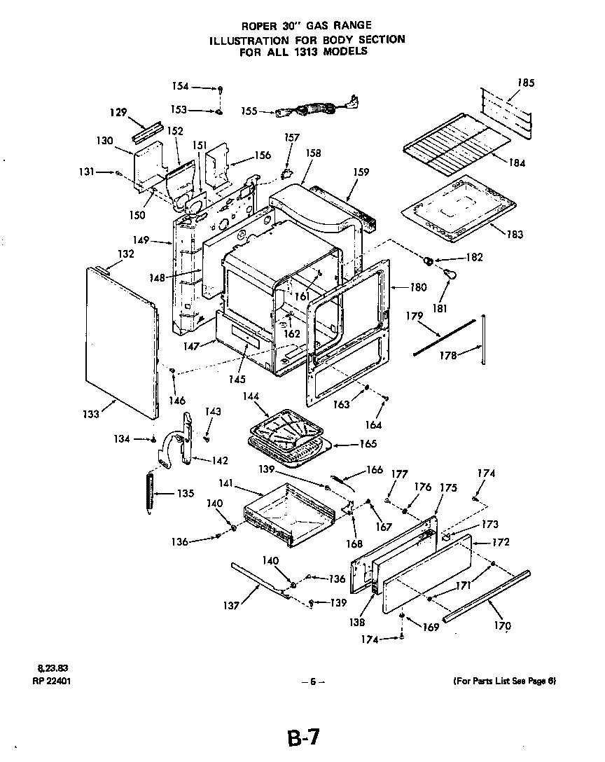 Roper 1313W0A body diagram