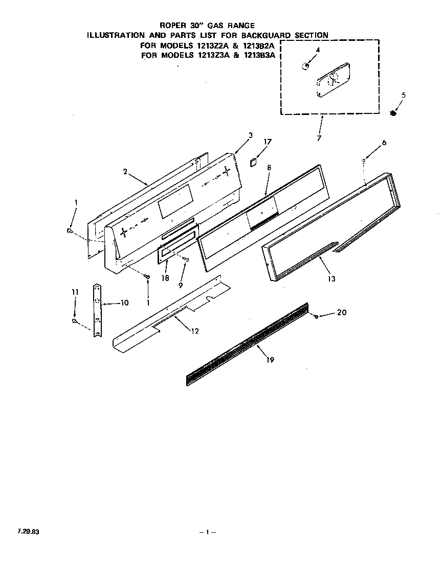 Roper 1213Z2A backguard diagram