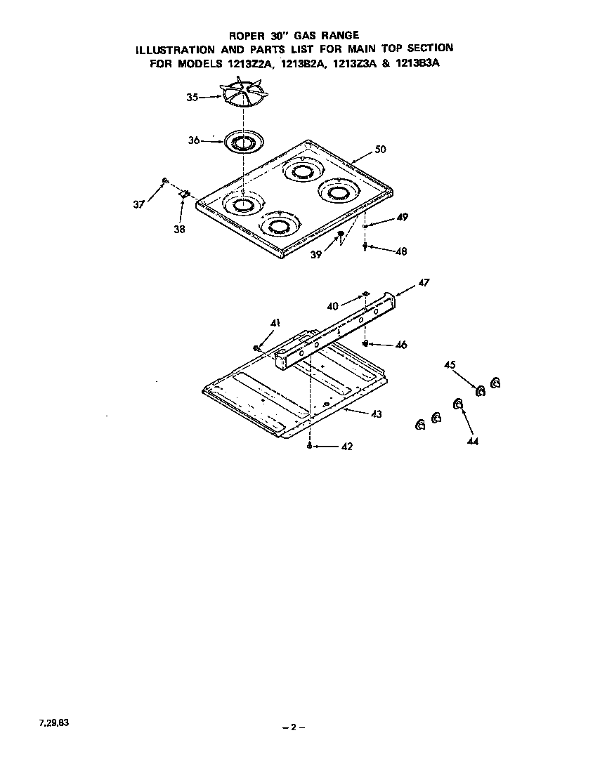 Roper 1213Z2A main top diagram