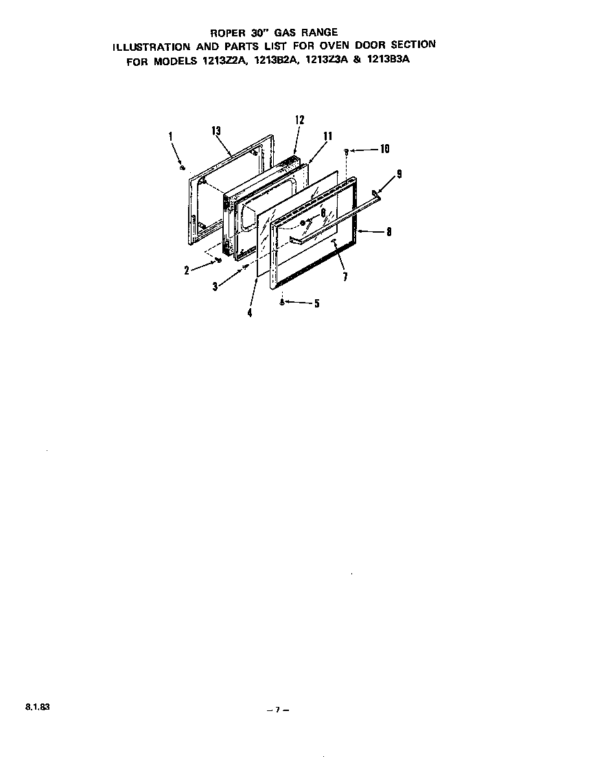 Roper 1213Z2A oven door diagram