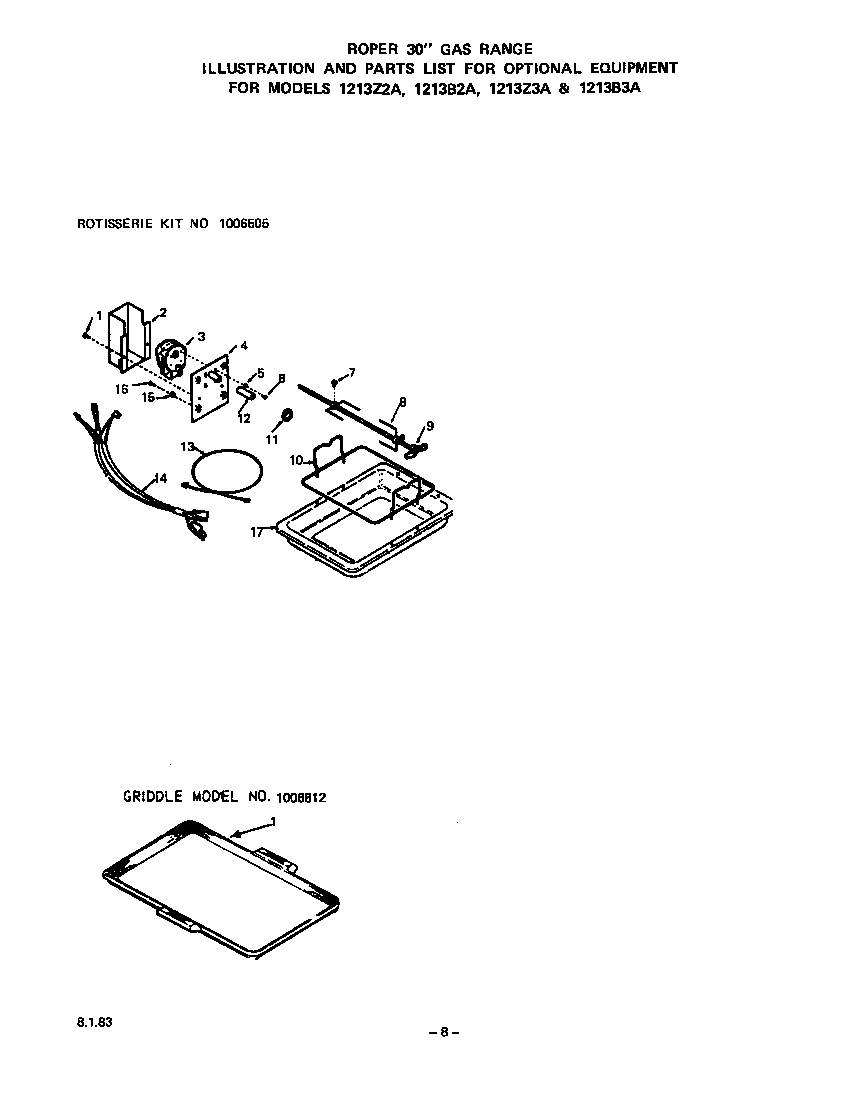 Roper 1213Z2A lit/optional diagram