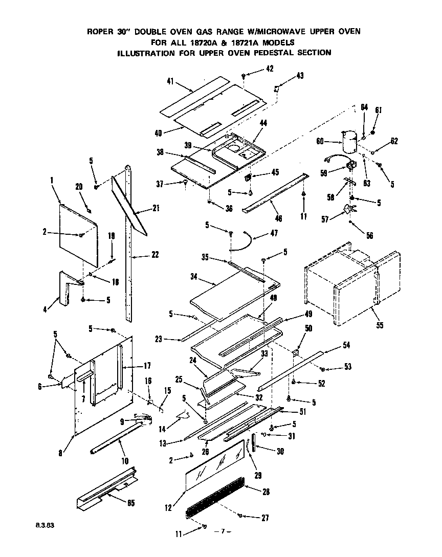 Roper 1872W0A upper oven pedestal diagram