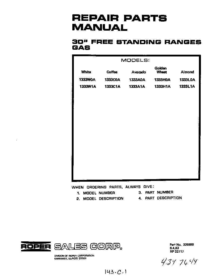 Roper 1333*0A cover page-text only diagram