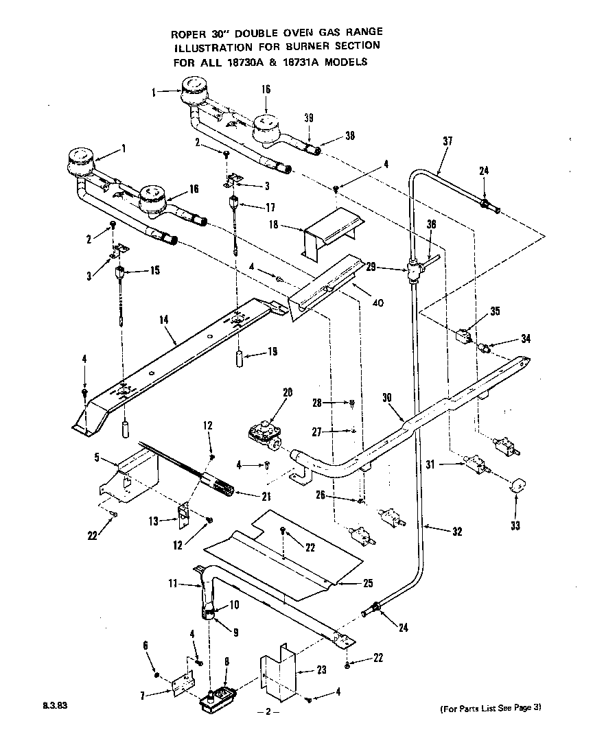 Roper 1873*1A burner diagram