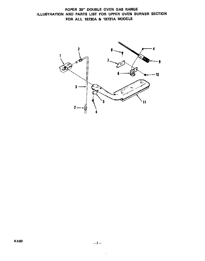 Roper 1873*1A upper oven burner diagram