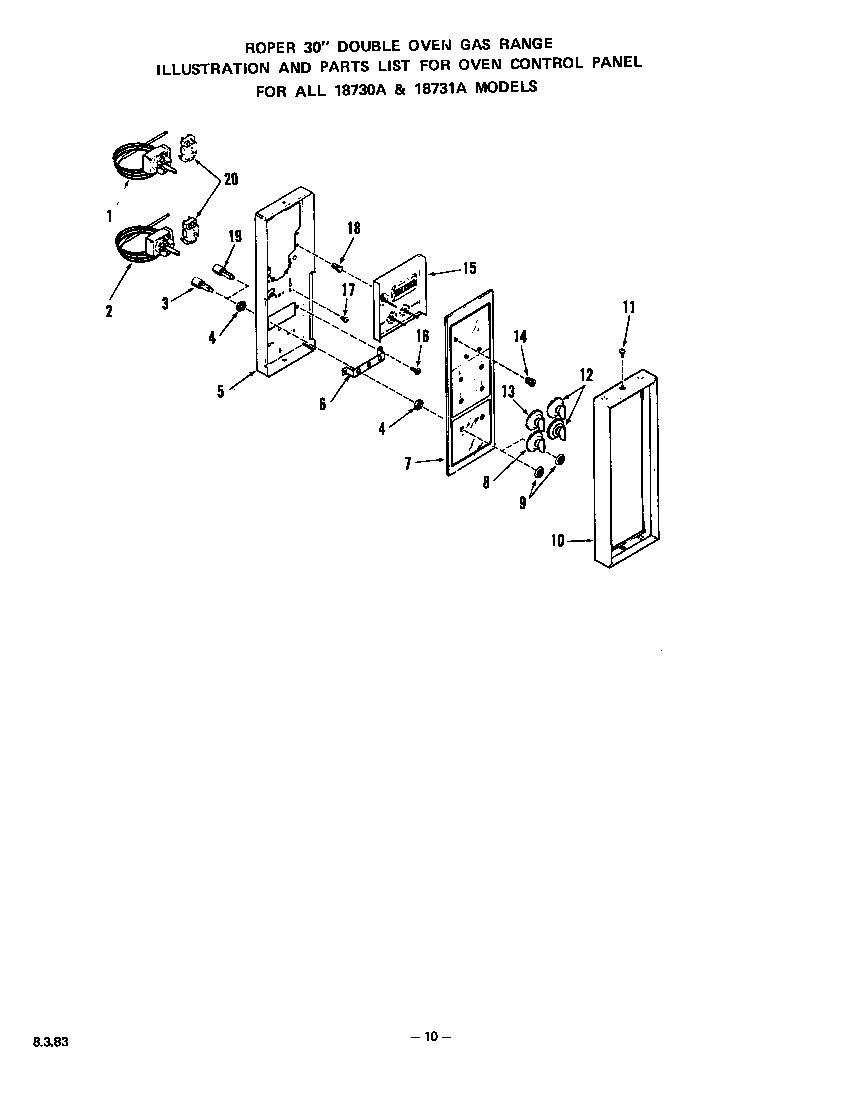 Roper 1873*1A oven control panel diagram
