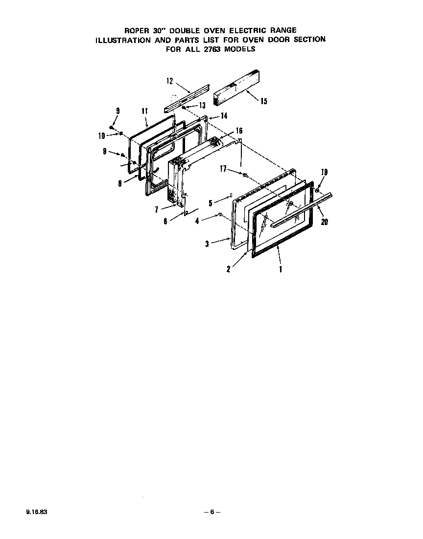 Roper 2763*0A oven door diagram
