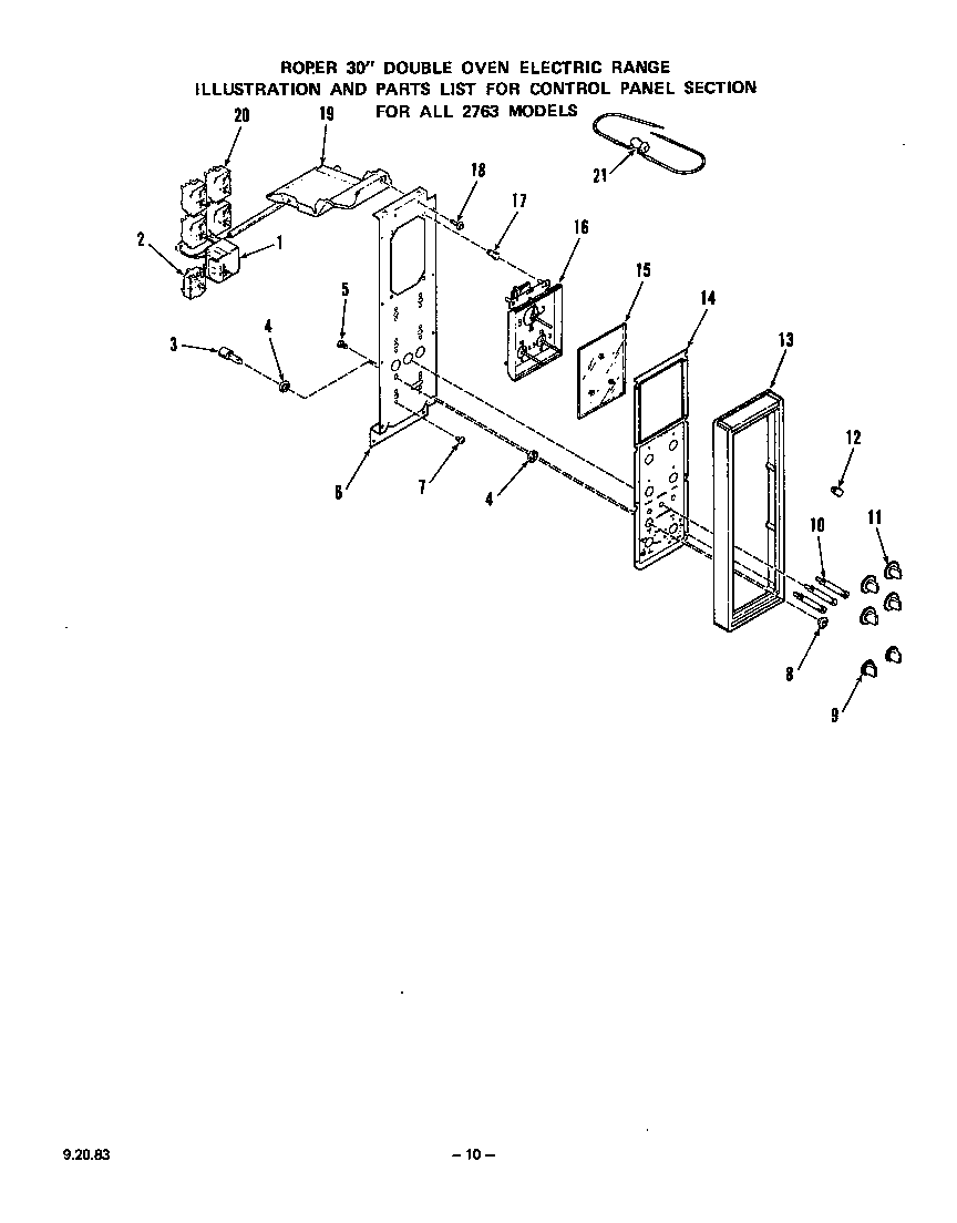 Roper 2763*0A control panel diagram