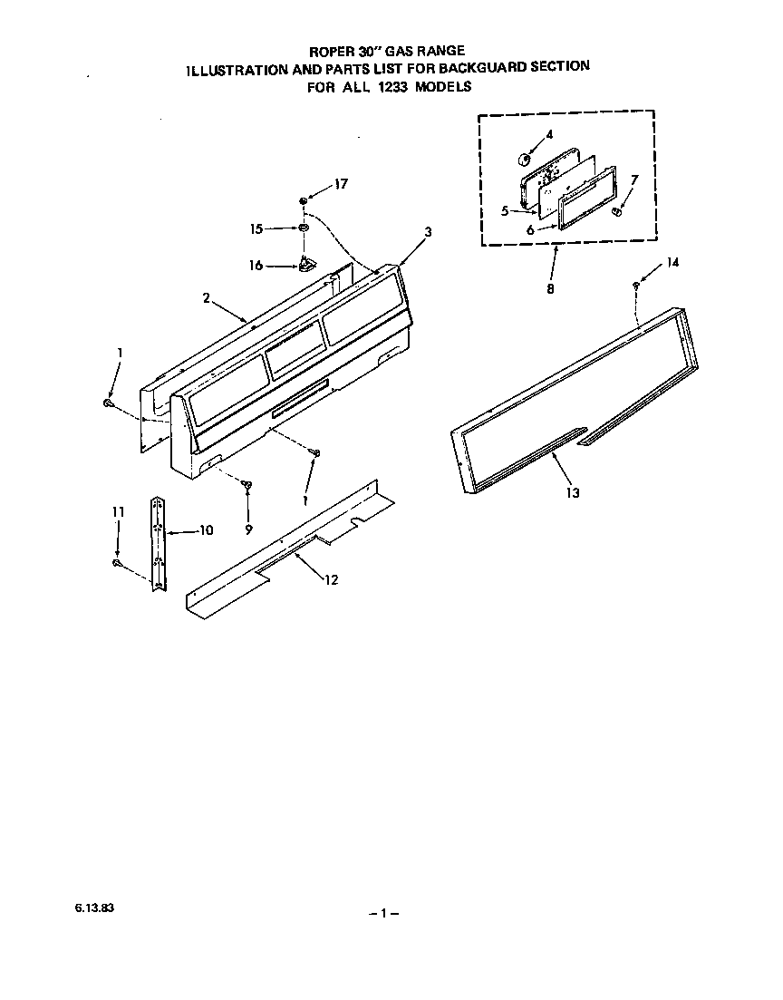 Roper 1233*2A backguard diagram