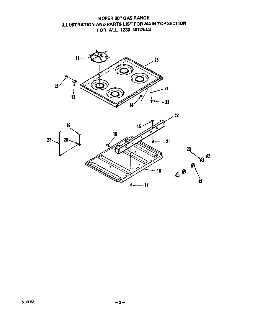 Roper 1233*2A main top diagram