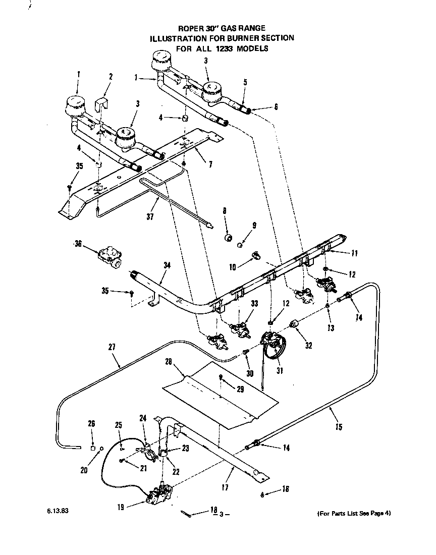 Roper 1233*2A burner diagram