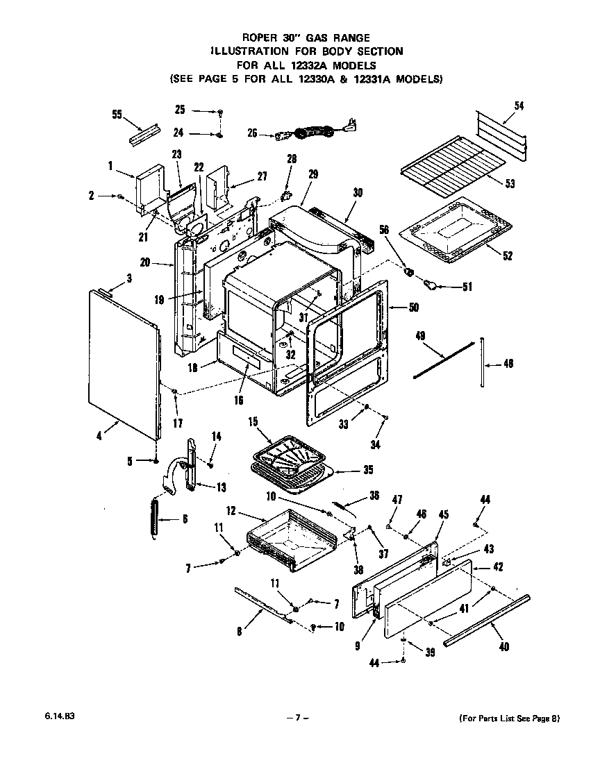 Roper 1233*2A body (for all 12332a models) diagram