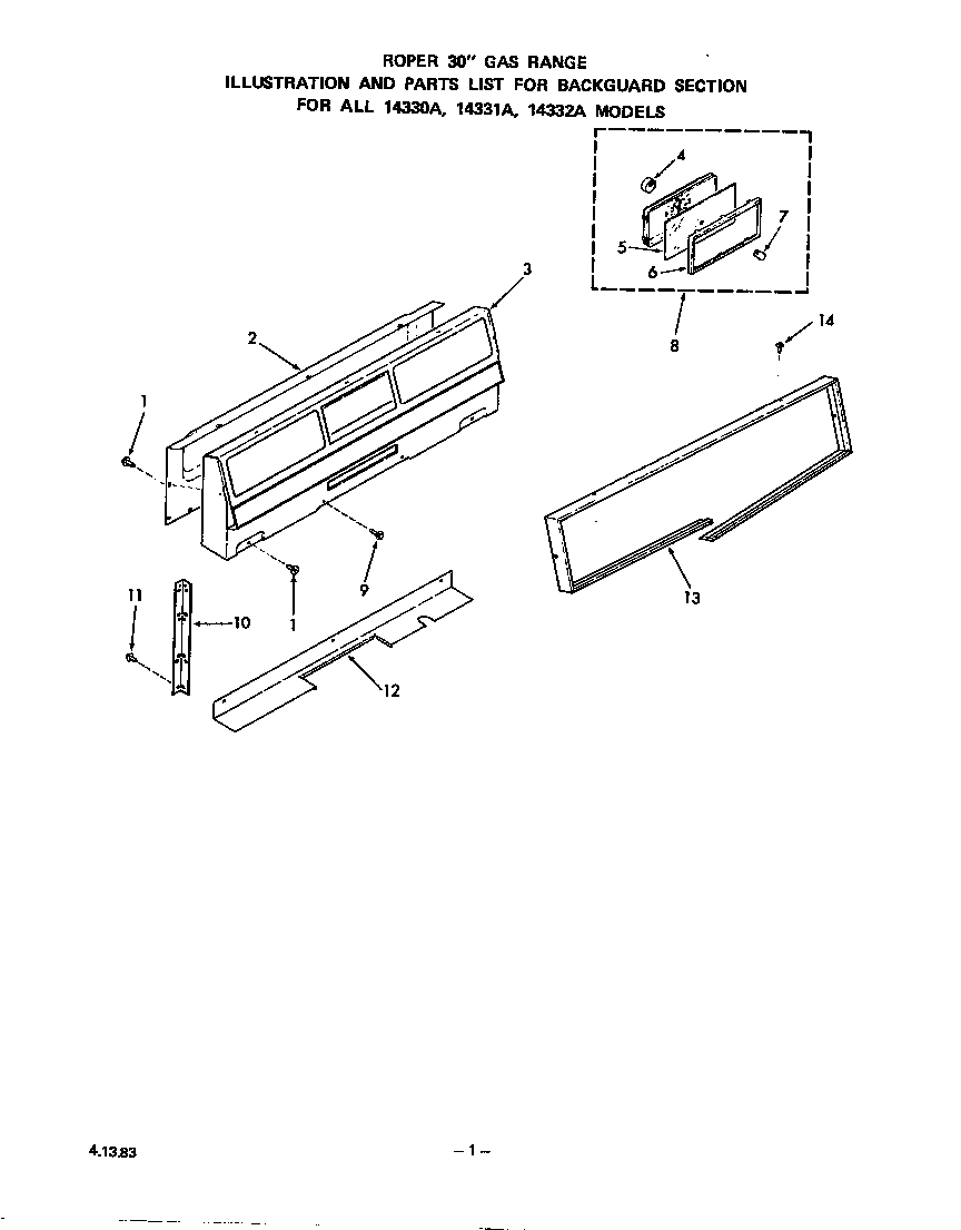 Roper 1433*2A backguard diagram