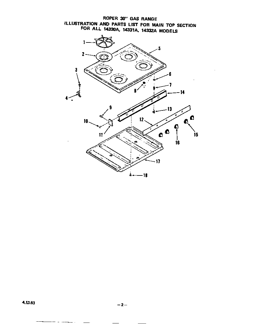 Roper 1433*2A main top diagram