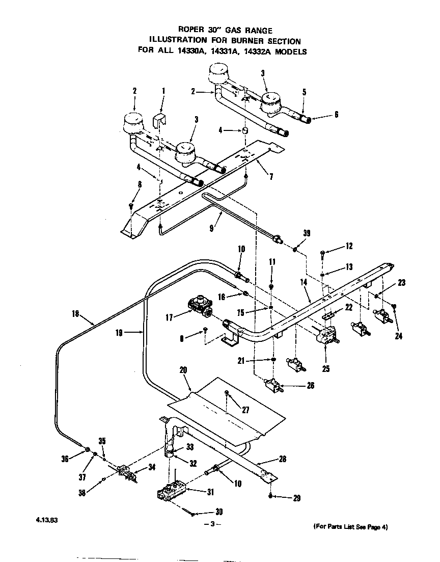 Roper 1433*2A burner diagram