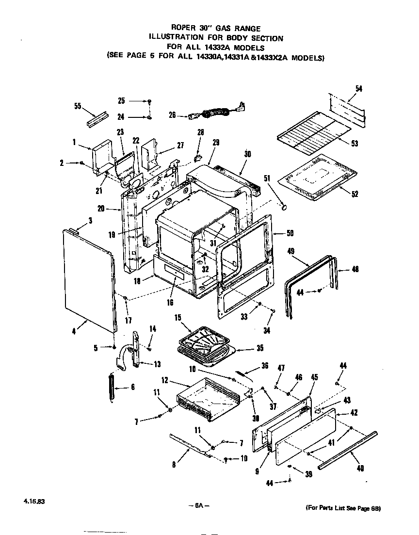 Roper 1433*2A body (for all 14332a models) diagram