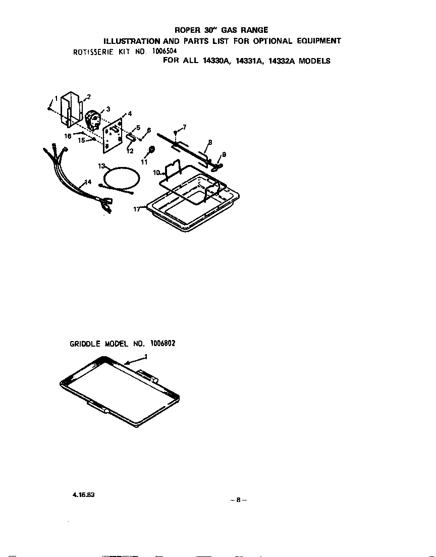 Roper 1433*2A rotisserie diagram