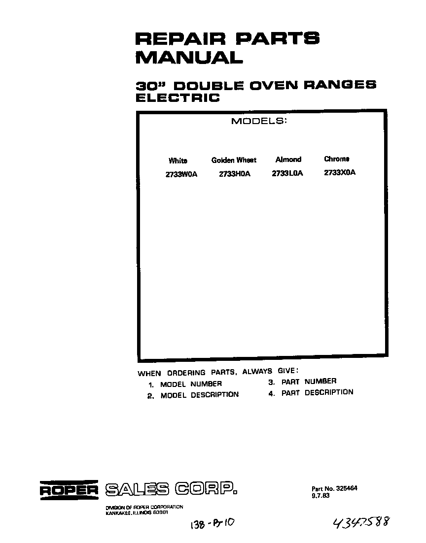 Roper 2733W0A cover page diagram
