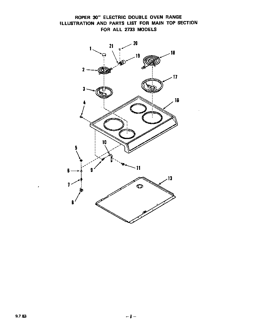 Roper 2733W0A main top diagram