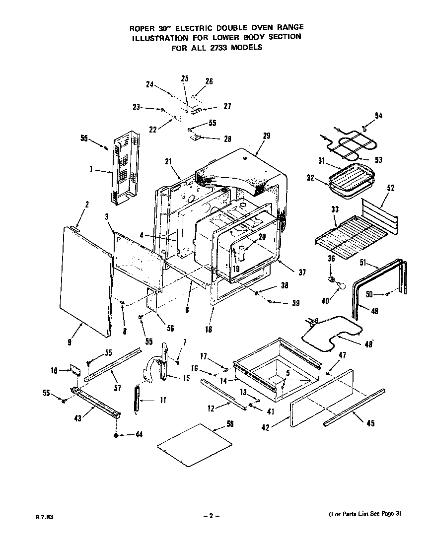 Roper 2733W0A lower body diagram
