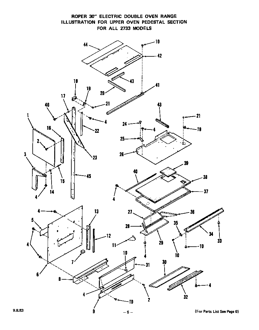 Roper 2733W0A upper oven pedestal diagram