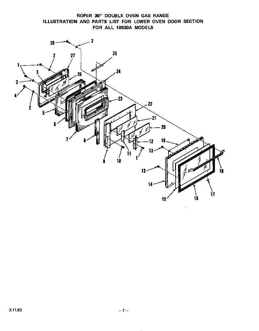 Roper 1883*0A lower oven door diagram
