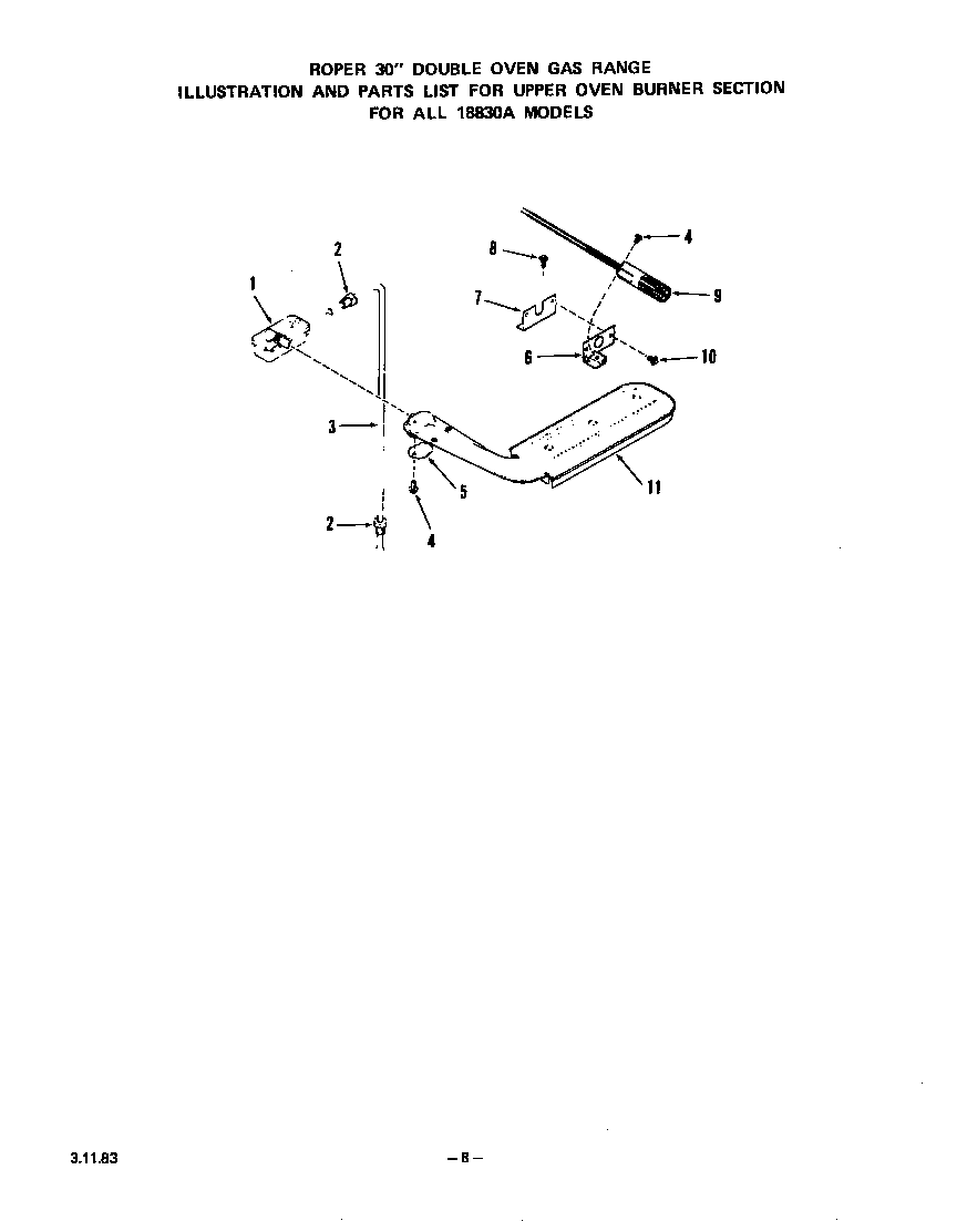Roper 1883*0A upper oven burner diagram