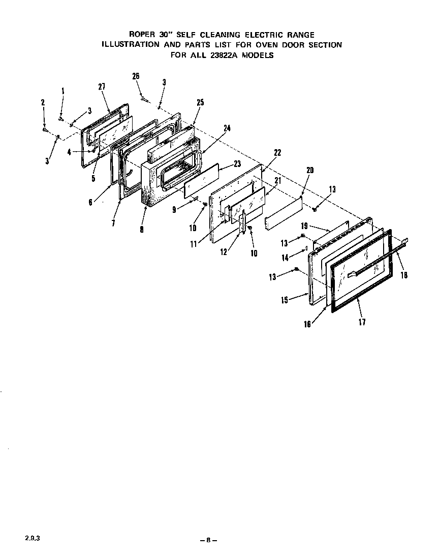 Roper 2382*2A oven door diagram