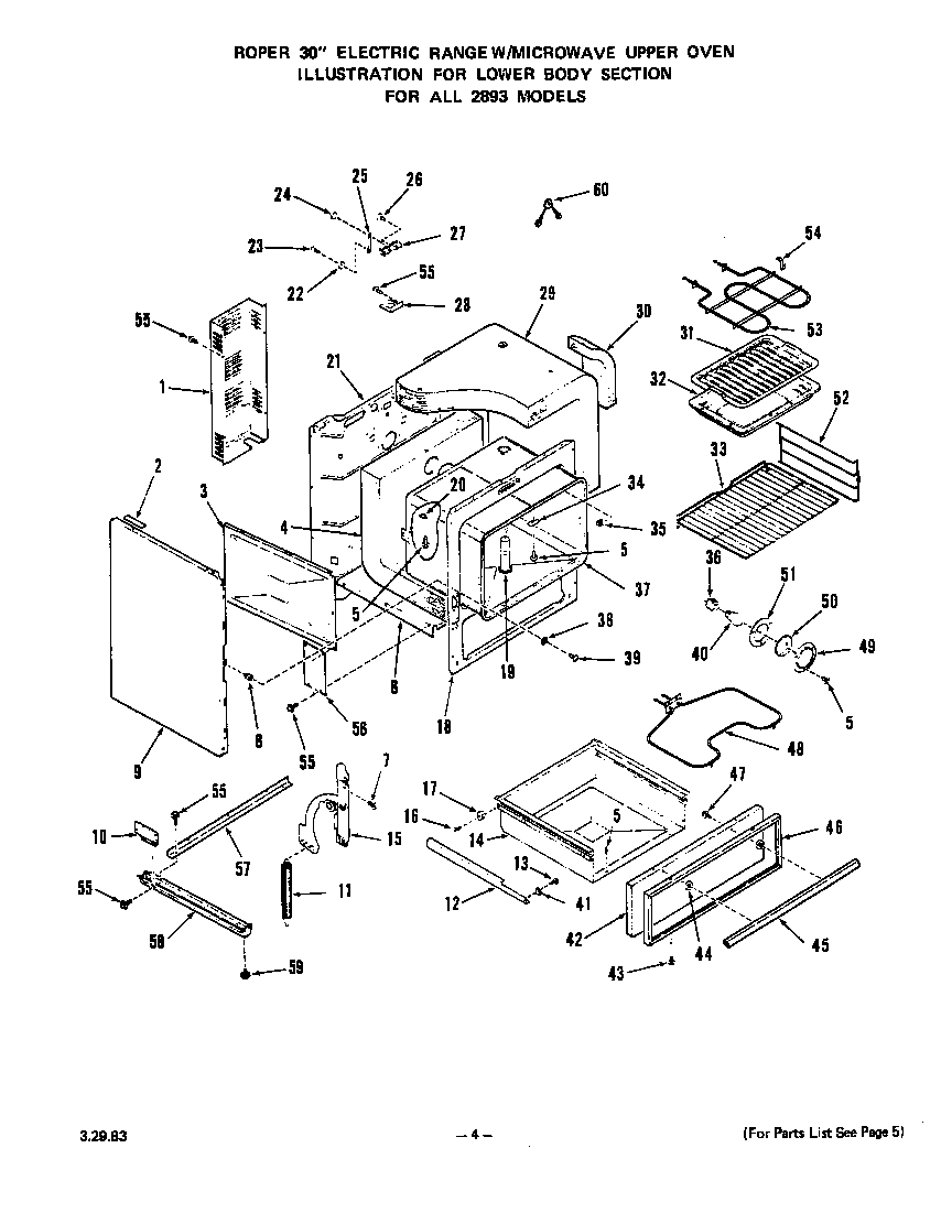 Roper 2893W0A lower body diagram